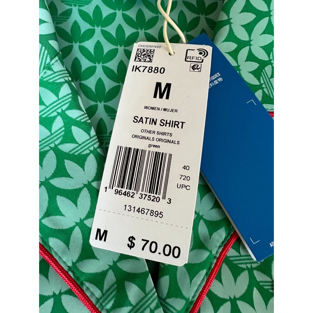 Adidas Adicolor 70s Satin Shirt IK7880 Green Women's Size M New - Picture 3 of 12